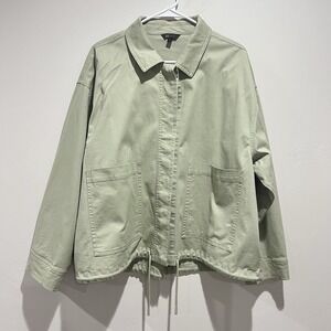 Frye Retro Utility Jacket Sz XL Button‎ Up  Drawstring Tea Green
